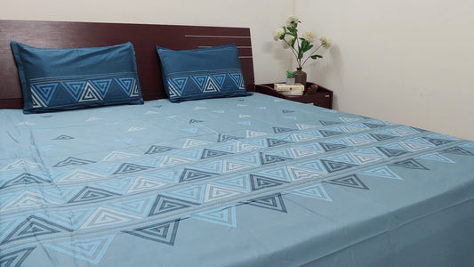 PEACOCK BLUE GEOMETRICAL COTTON KING BEDSHEET