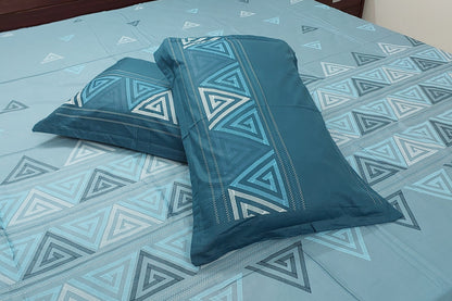 PEACOCK BLUE GEOMETRICAL COTTON KING BEDSHEET