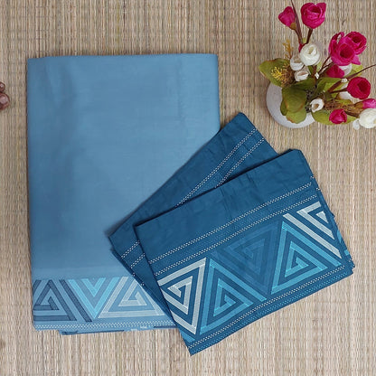 PEACOCK BLUE GEOMETRICAL COTTON KING BEDSHEET