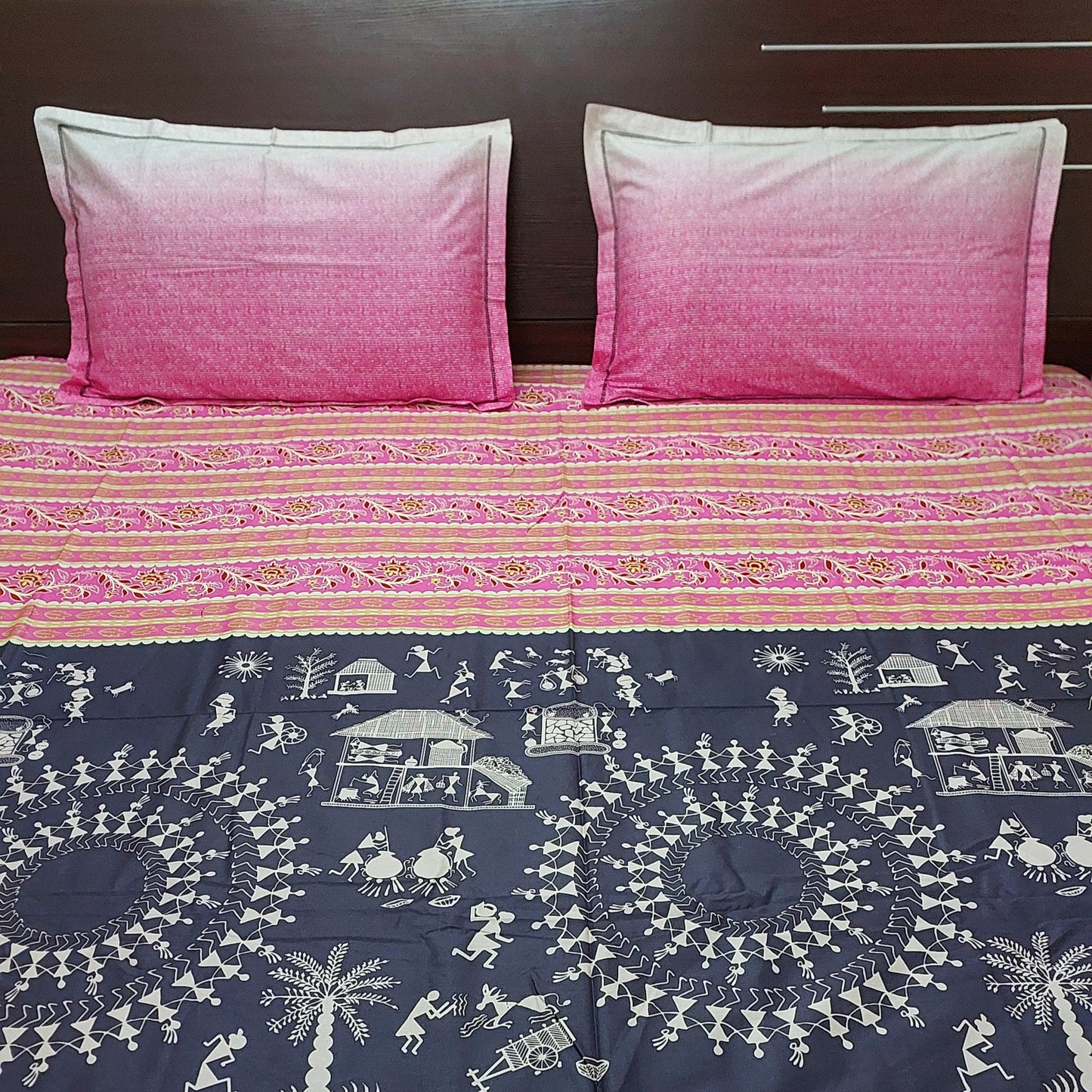 PINK & BLACK ARTISTIC COTTON KING BEDSHEET
