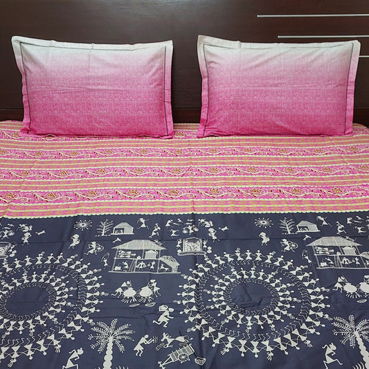 PINK & BLACK ARTISTIC COTTON KING BEDSHEET