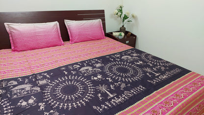 PINK & BLACK ARTISTIC COTTON KING BEDSHEET