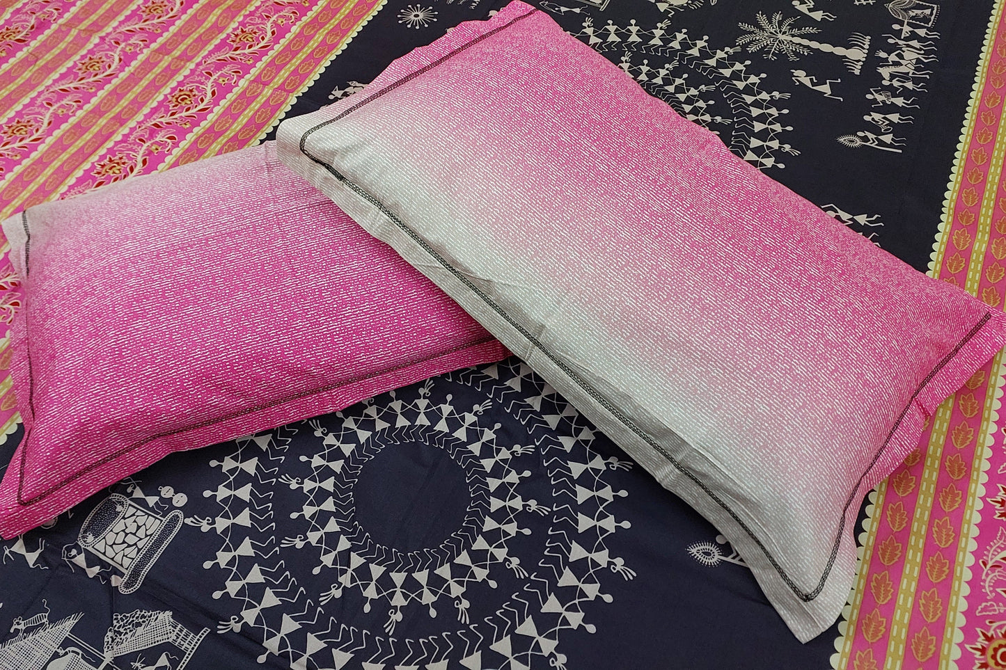 PINK & BLACK ARTISTIC COTTON KING BEDSHEET