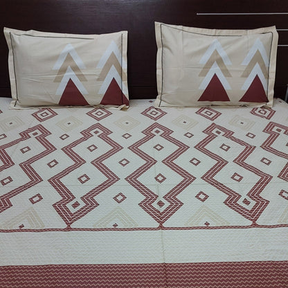 RED & BEIGE COTTON KING BEDSHEET