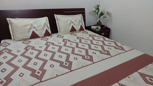 RED & BEIGE COTTON KING BEDSHEET