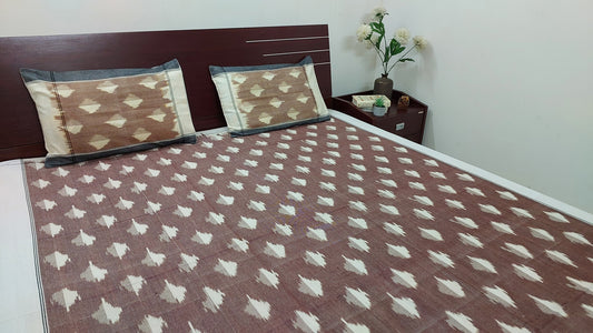 DARK BROWN POCHAMPALLY IKAT COTTON KING BEDSHEET