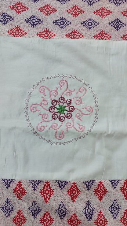 RED & BLUE WITH WHITE PATCHWORK & EMBROIDERY QUEEN BEDSHEET