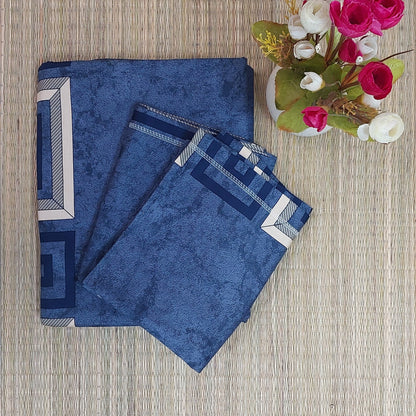 BLUE GEOMETRICAL COTTON KING BEDSHEET