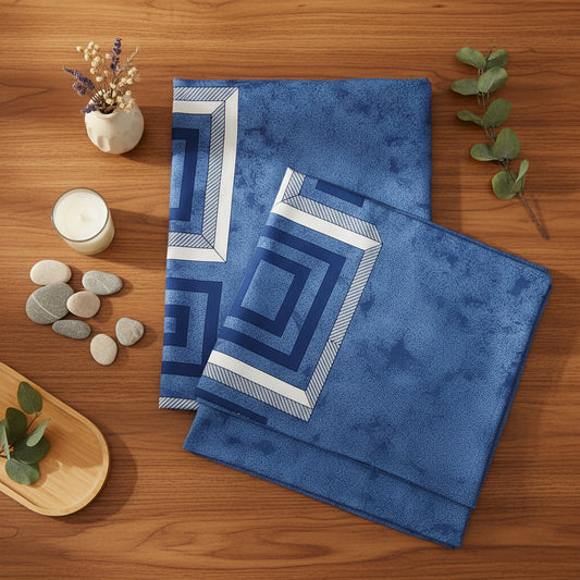 BLUE GEOMETRICAL KING COTTON BEDSHEET SET