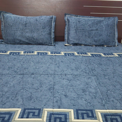 BLUE GEOMETRICAL COTTON KING BEDSHEET