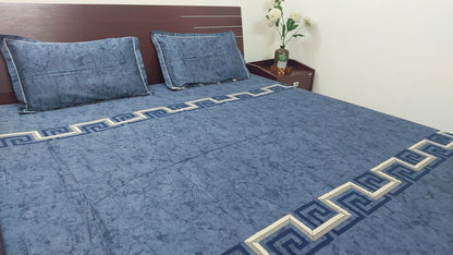 BLUE GEOMETRICAL COTTON KING BEDSHEET