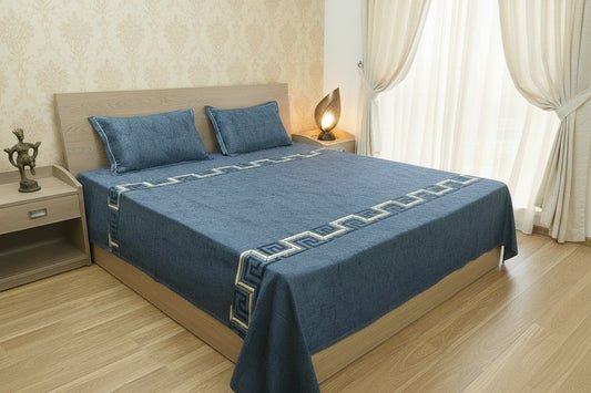 BLUE GEOMETRICAL KING COTTON BEDSHEET SET