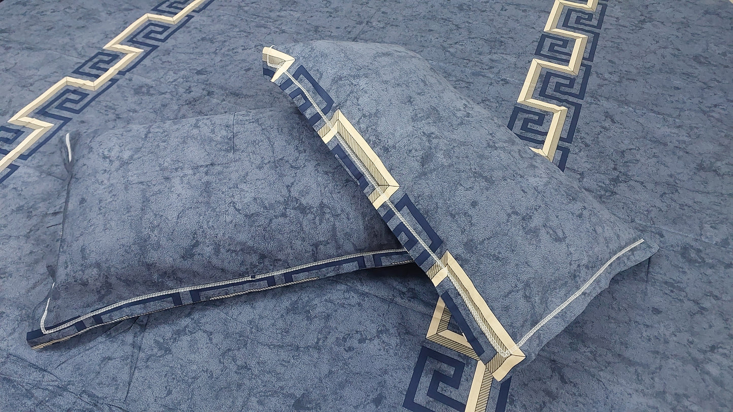 BLUE GEOMETRICAL COTTON KING BEDSHEET