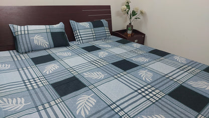 GREY & WHITE STRIPED COTTON QUEEN BEDSHEET