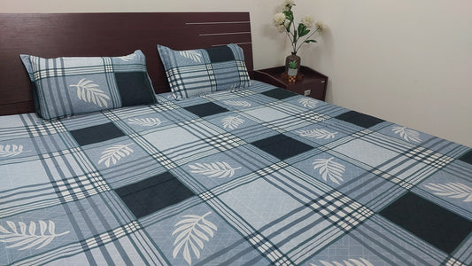 GREY & WHITE STRIPED COTTON QUEEN BEDSHEET