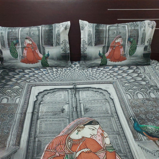 PEACOCK DIGITAL PRINTED COTTON KING BEDSHEET