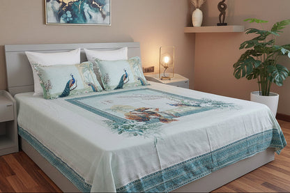PEACOCK & ELEPHANT DIGITAL PRINTED COTTON KING BEDSHEET