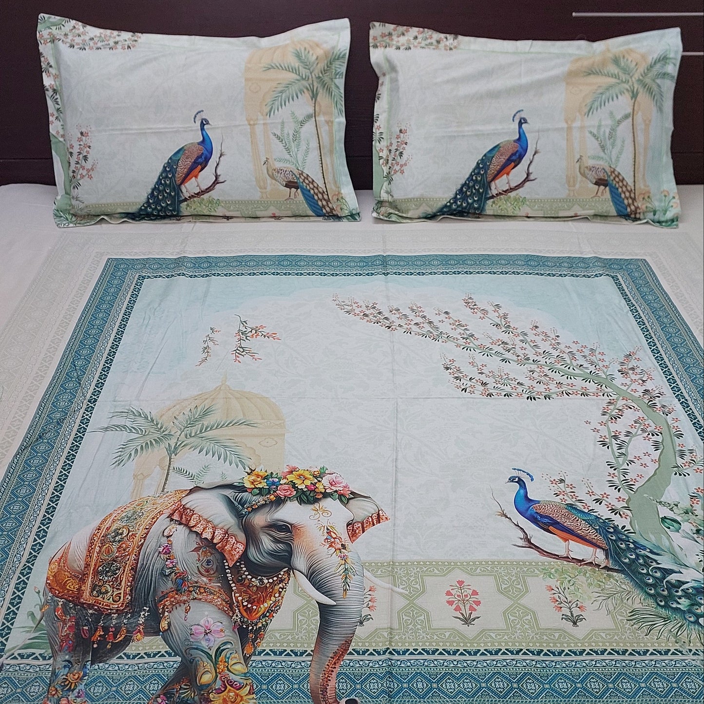 PEACOCK & ELEPHANT DIGITAL PRINTED COTTON KING BEDSHEET