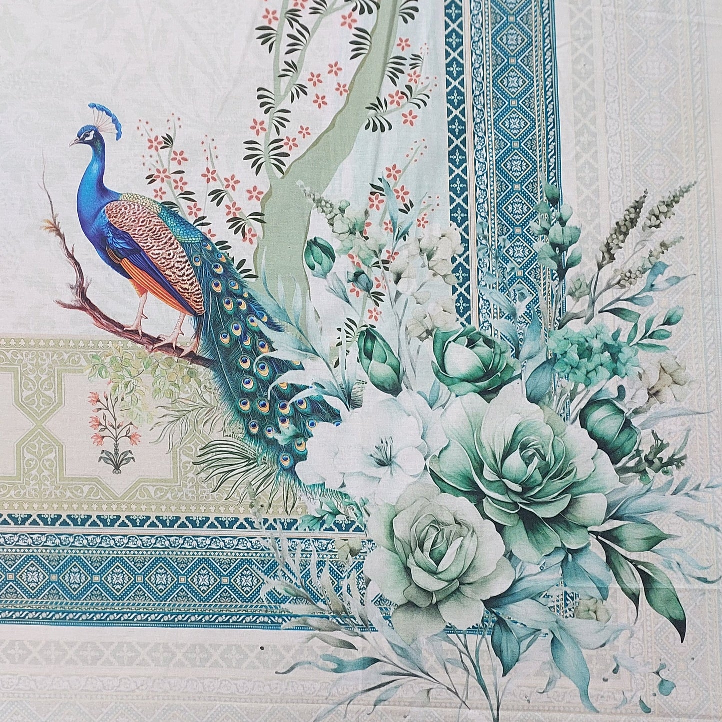 PEACOCK & ELEPHANT DIGITAL PRINTED COTTON KING BEDSHEET
