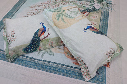 PEACOCK & ELEPHANT DIGITAL PRINTED COTTON KING BEDSHEET