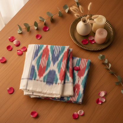 RED & BLUE POCHAMPALLY IKAT KING COTTON BEDSHEET SET