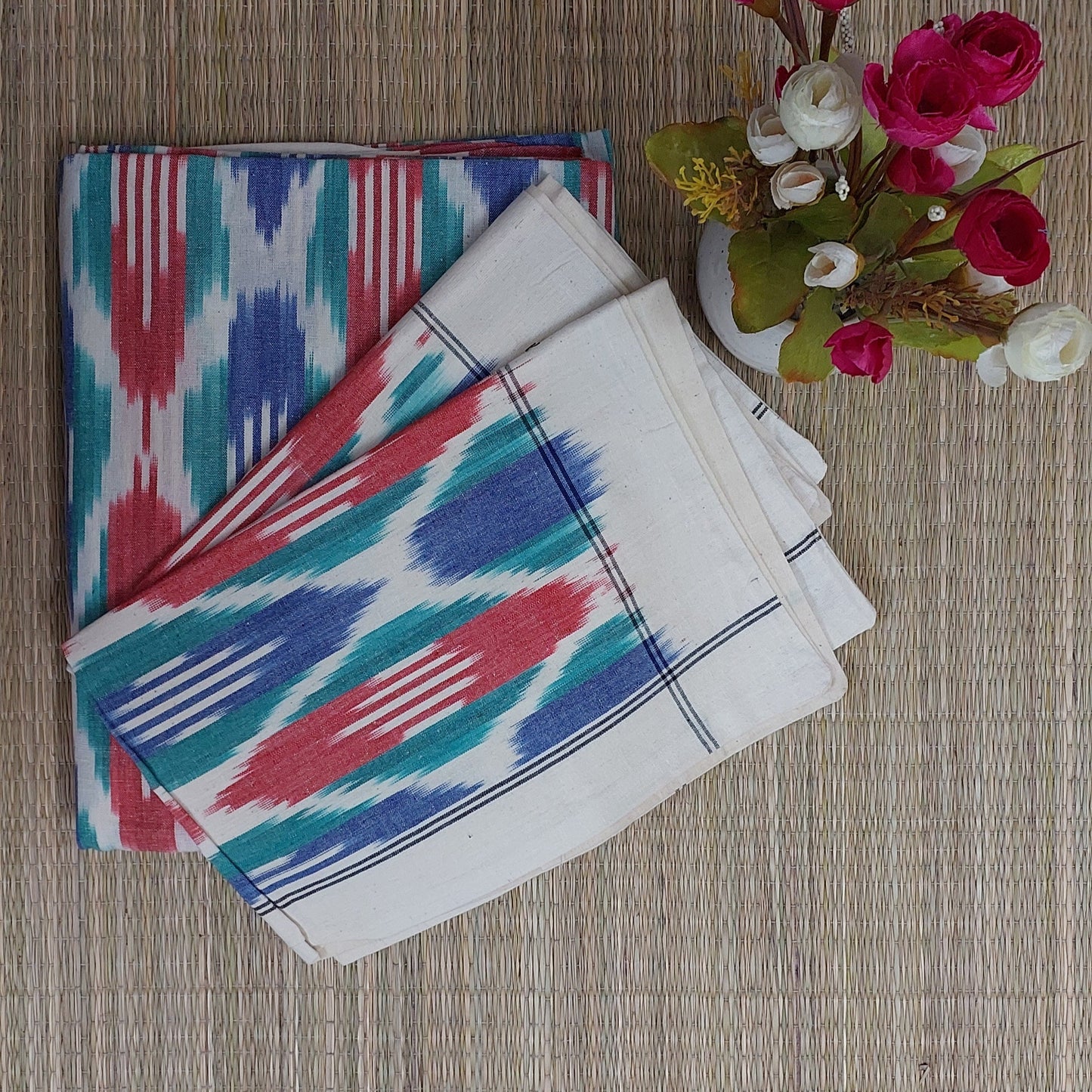 RED & BLUE POCHAMPALLY IKAT COTTON QUEEN BEDSHEET