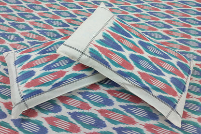 RED & BLUE POCHAMPALLY IKAT COTTON QUEEN BEDSHEET