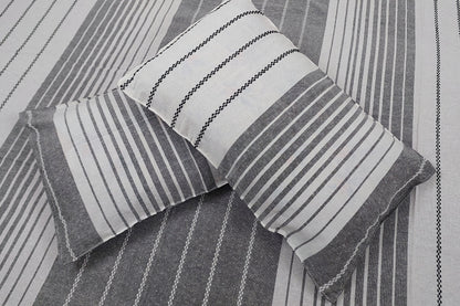 BLACK & WHITE HANDLOOM COTTON STRIPED QUEEN BEDSHEET