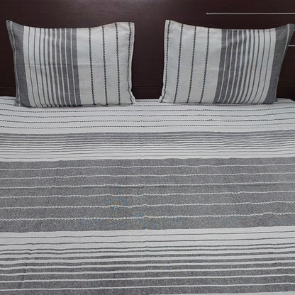 BLACK & WHITE HANDLOOM COTTON STRIPED QUEEN BEDSHEET