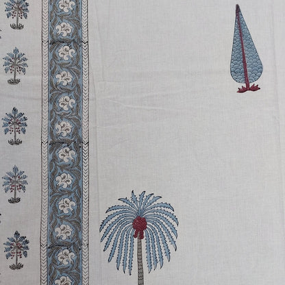 WHITE & BLUE HANDBLOCK PRINTED COTTON KING BEDSHEET