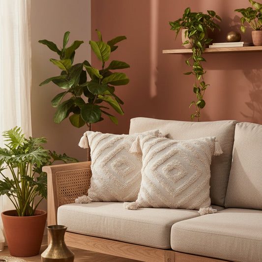 IVORY TUFTED CUSHION COVERS ( SET OF 2 )