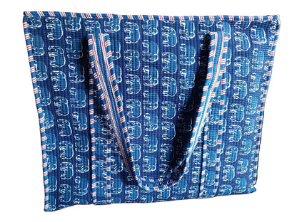 NAVY BLUE QUILTED TOTE BAG