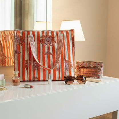ORANGE & WHITE QUILTED TOTE BAG