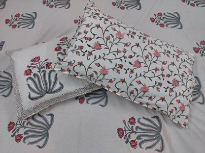 LOTUS HAND BLOCK PRINTED KING COTTON BEDSHEET SET
