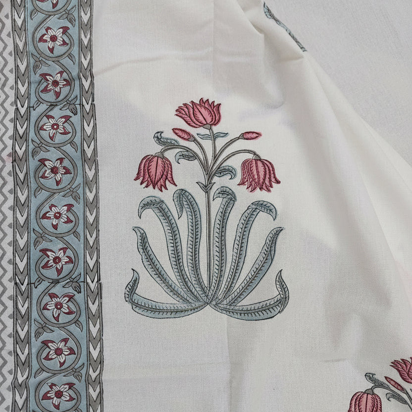 LOTUS HAND BLOCK PRINTED KING COTTON BEDSHEET SET