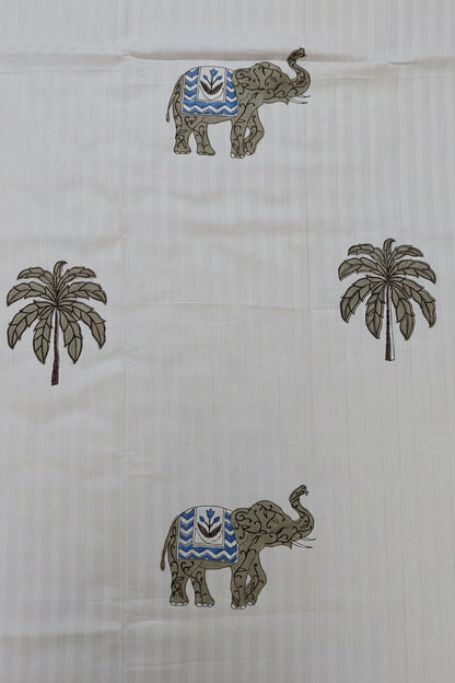 WHITE STRIPED JUMBO HAND BLOCK PRINTED KING COTTON BEDSHEET SET