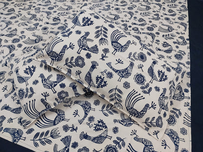 NAVY BLUE BORDER KING COTTON BEDSHEET SET