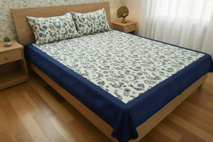 NAVY BLUE BORDER KING COTTON BEDSHEET SET
