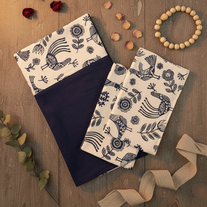 NAVY BLUE BORDER KING COTTON BEDSHEET SET