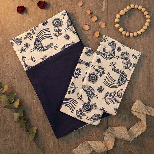 NAVY BLUE BORDER KING COTTON BEDSHEET SET