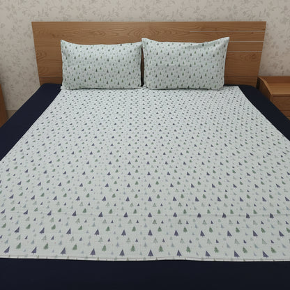 LIGHT SKY BLUE WITH NAVY BLUE BORDER KING COTTON BEDSHEET SET
