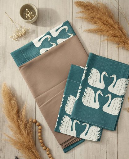BROWN BORDER KING COTTON BEDSHEET SET