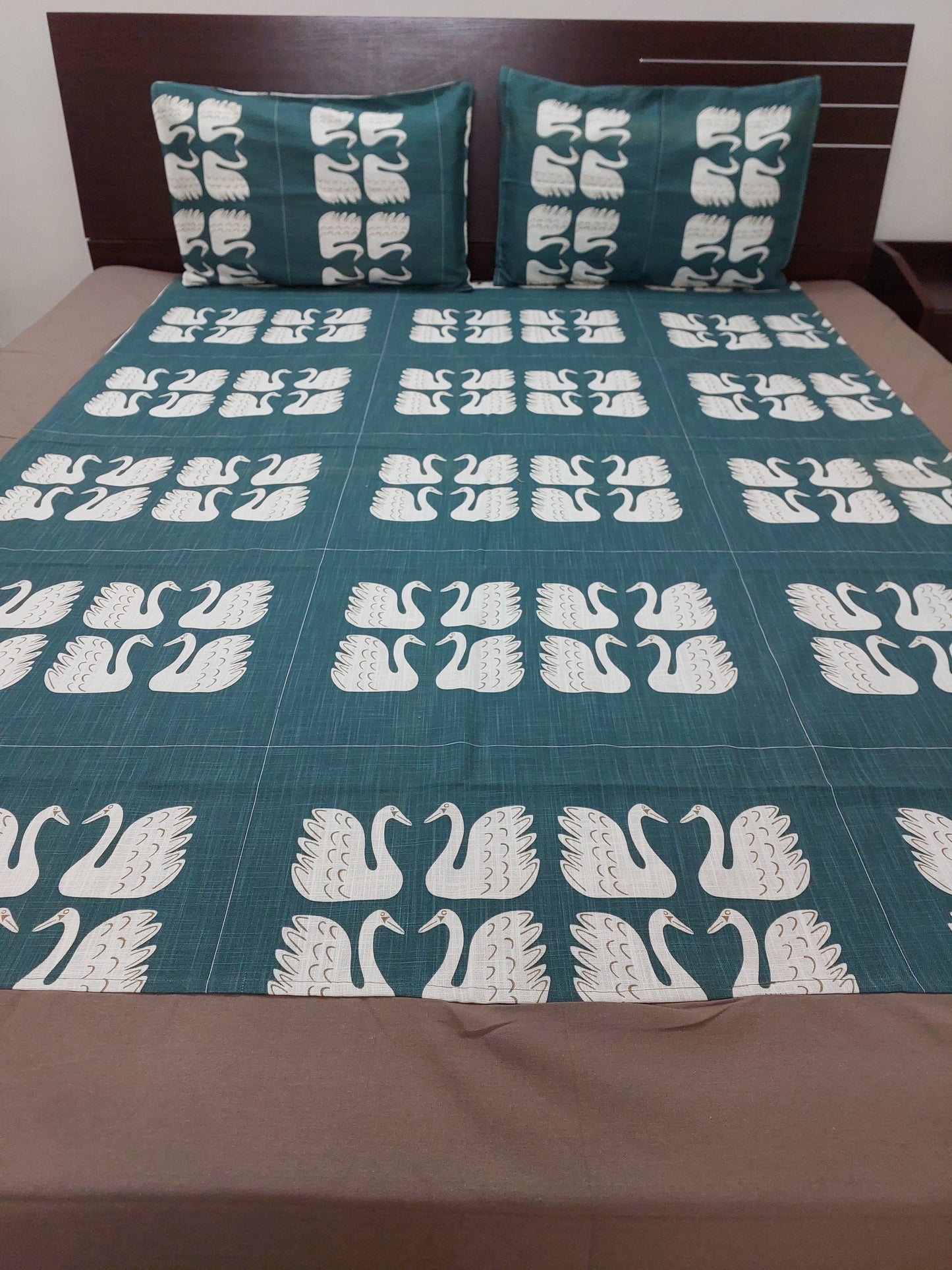 BROWN BORDER KING COTTON BEDSHEET SET