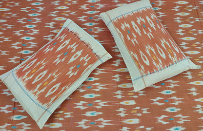 ORANGE POCHAMPALLY IKAT KING COTTON BEDSHEET SET