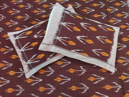BROWN YELLOW POCHAMPALLY IKAT KING COTTON BEDSHEET SET