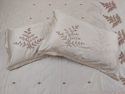 SOFT BEIGE EMBROIDERED KING COTTON BEDSHEET SET