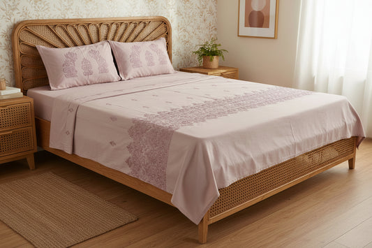 LAVENDER EMBROIDERED KING COTTON BEDSHEET SET