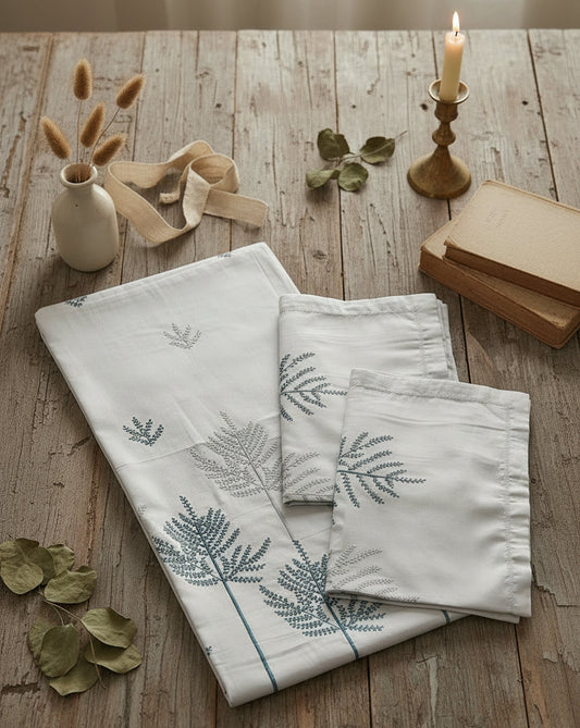 MISTY GREY EMBROIDERED KING COTTON BEDSHEET SET