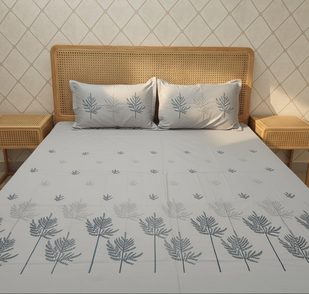 MISTY GREY EMBROIDERED KING COTTON BEDSHEET SET