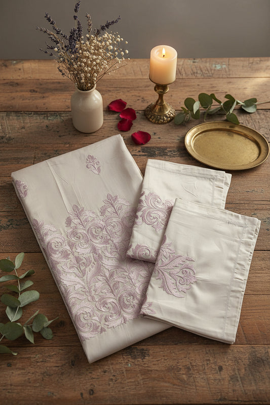 LAVENDER EMBROIDERED KING COTTON BEDSHEET SET
